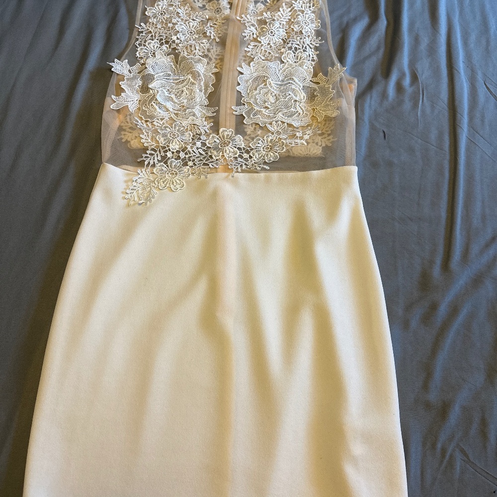 Cream Sheer Mini Dress-Size Medium